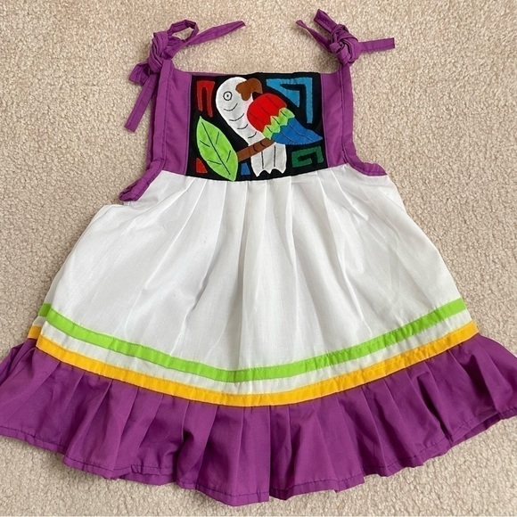 Mola Dress Parrot Design Handmade by Kuna from Panama Toddler Girl 24-36 Months - Picture 3 of 11